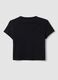 Black pure cotton cropped T-shirt with crew neck and print_1