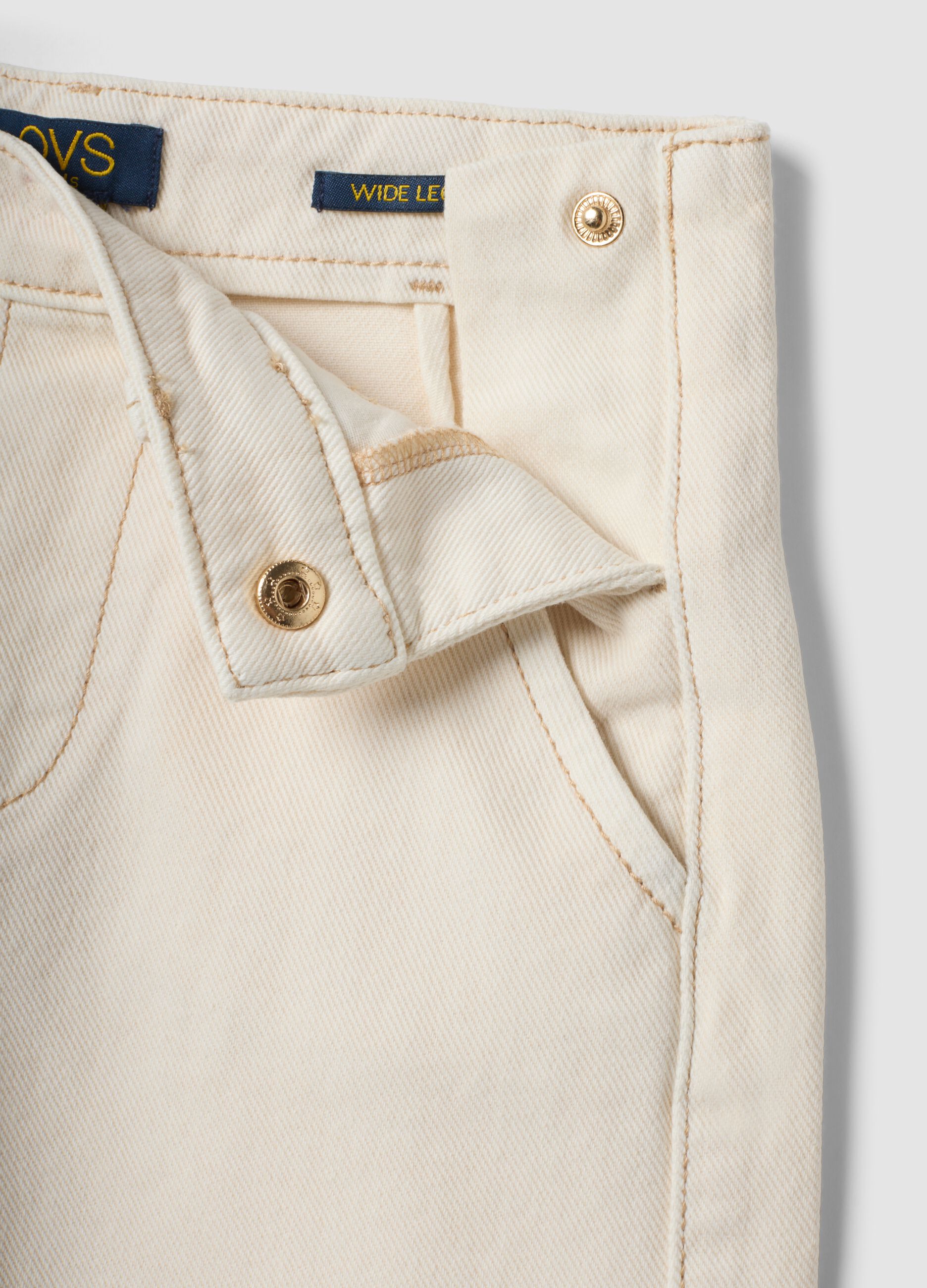 Beige wide-leg trousers in pure cotton