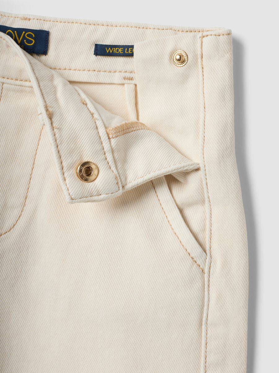Beige wide-leg trousers in pure cotton_2