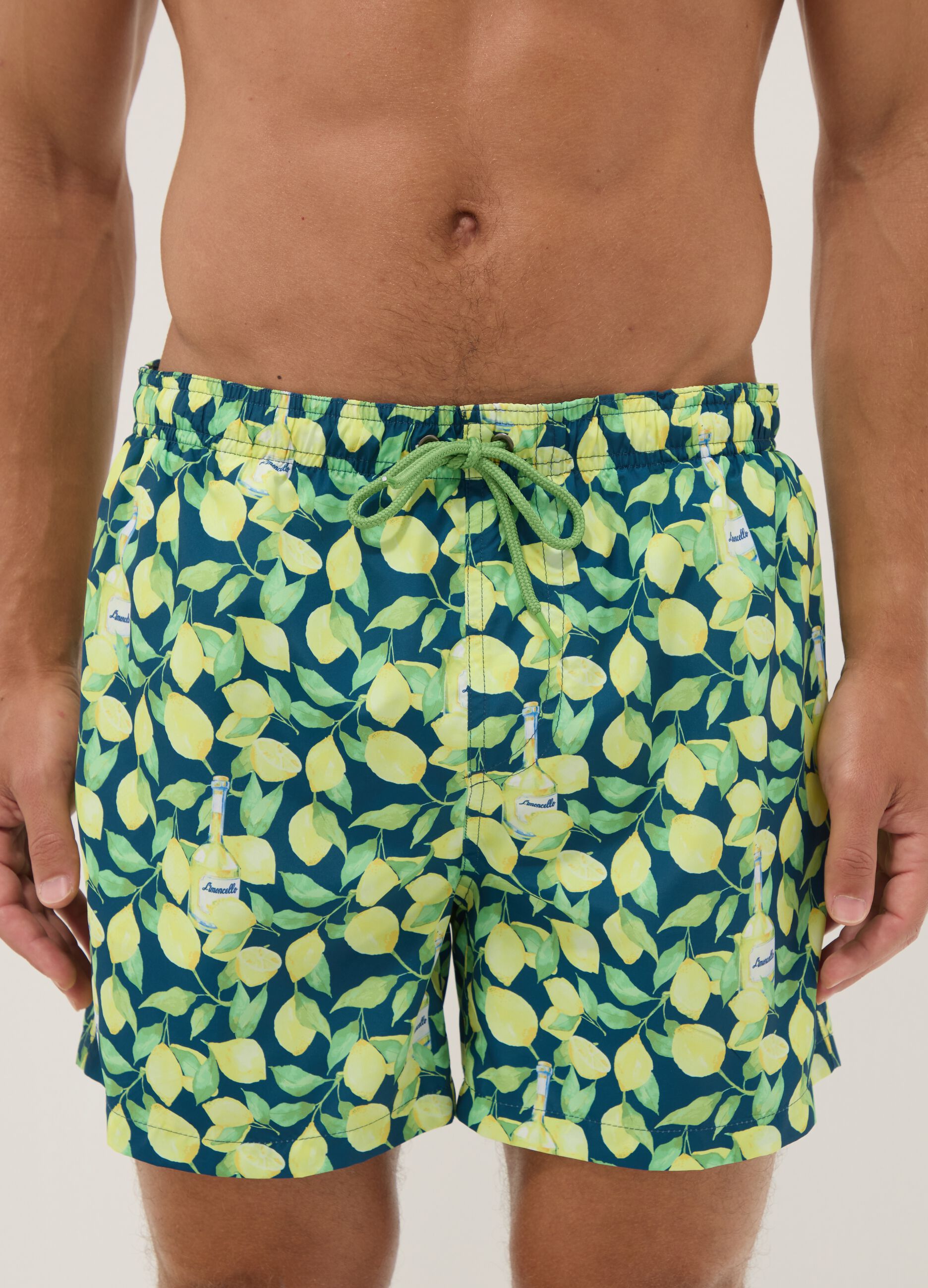 Blaue Boxer-Badeshorts mit Limoncello-Print