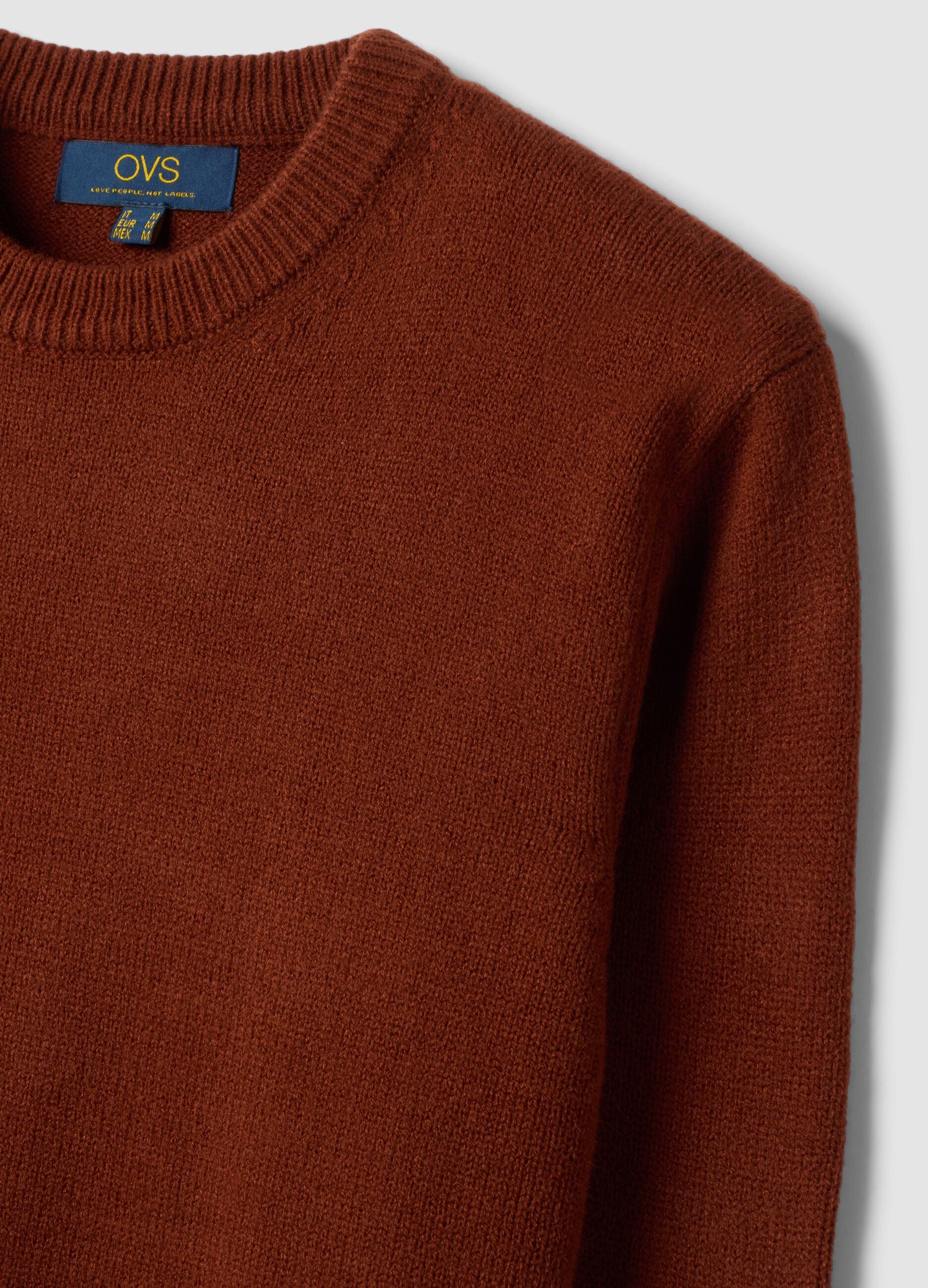 Brown crew-neck jersey knit jumper, regular fit