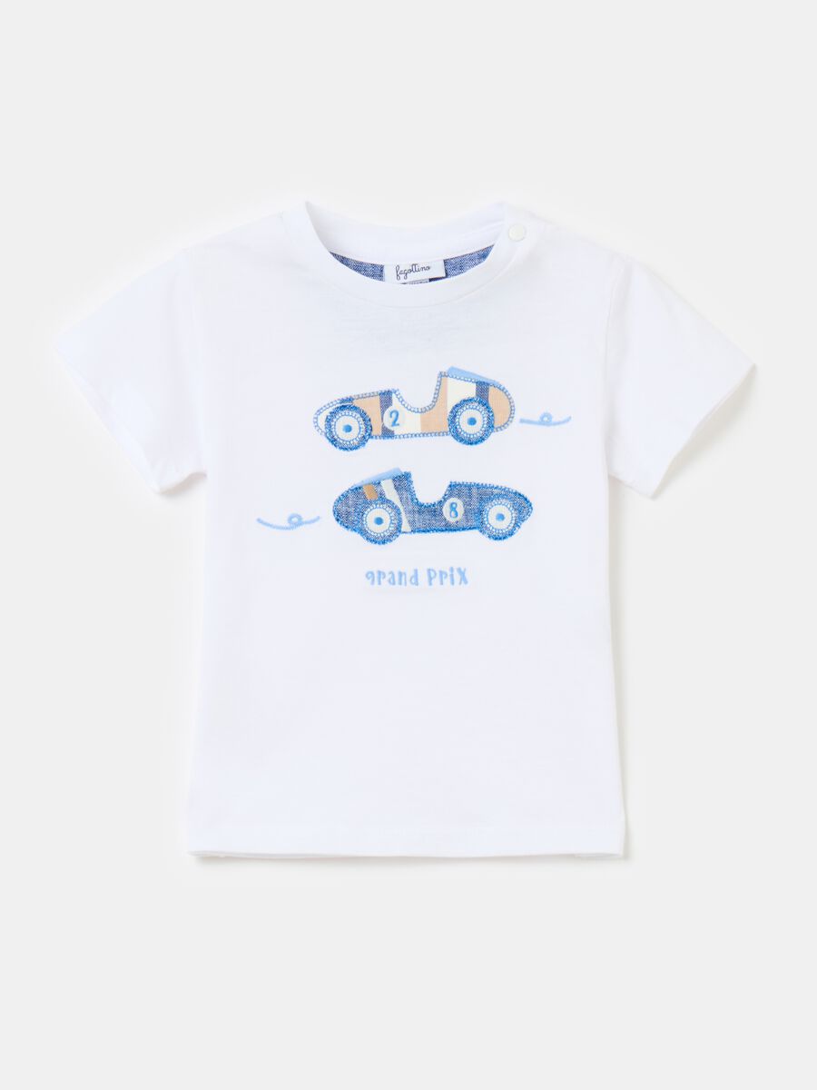 T-shirt in cotone con patch auto da corsa_0
