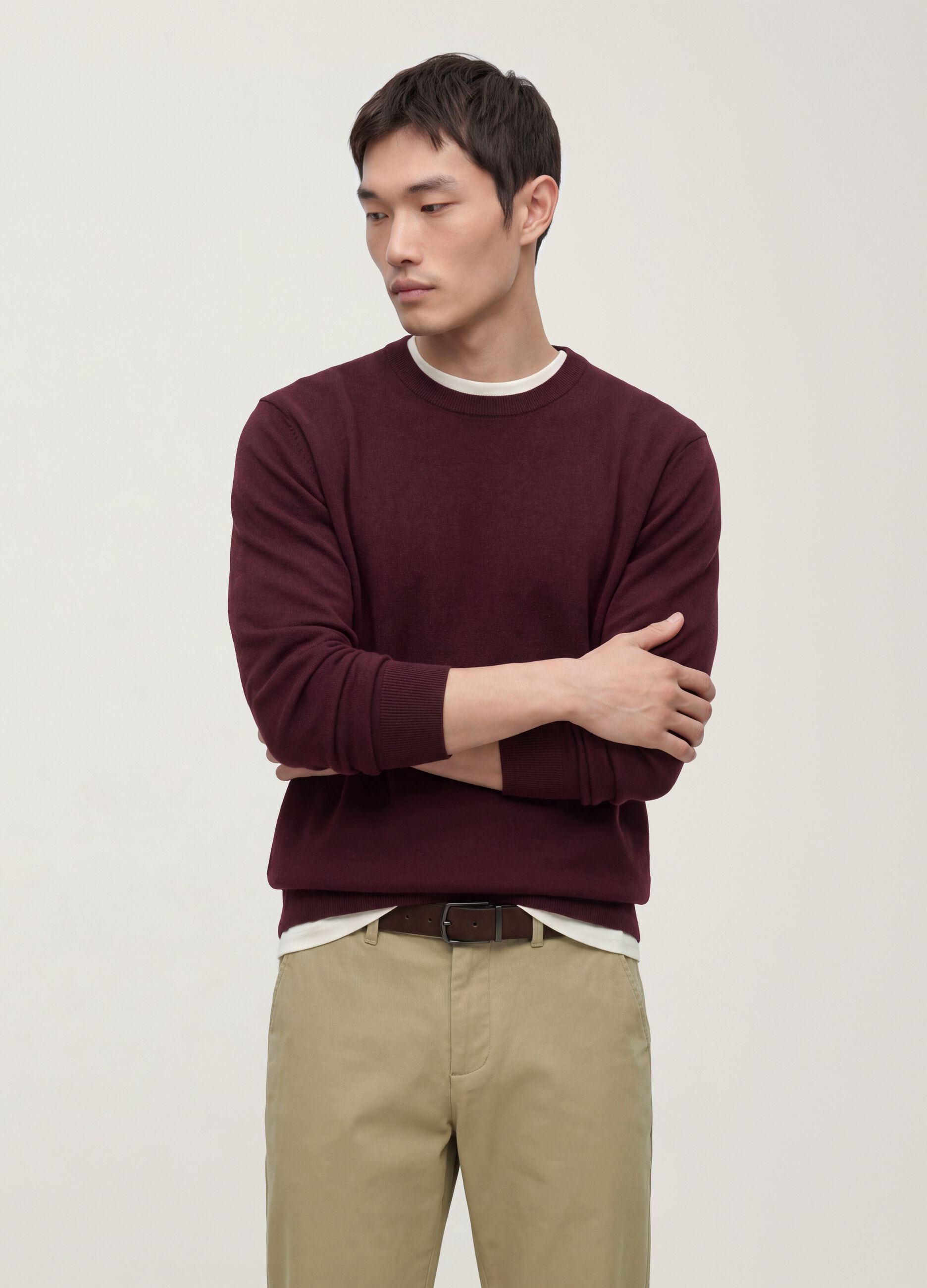 Maglia rossa in misto cotone e cashmere girocollo
