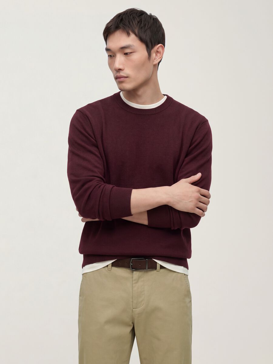 Maglia rossa in misto cotone e cashmere girocollo_0
