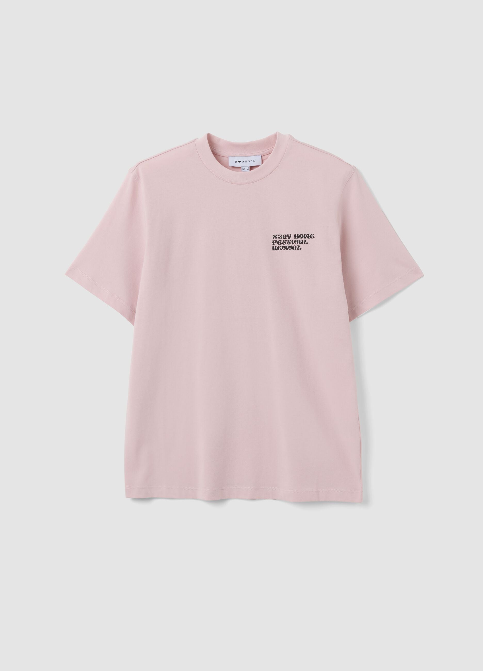 T-shirt rosa relaxed fit em algod&atilde;o puro com estampado
