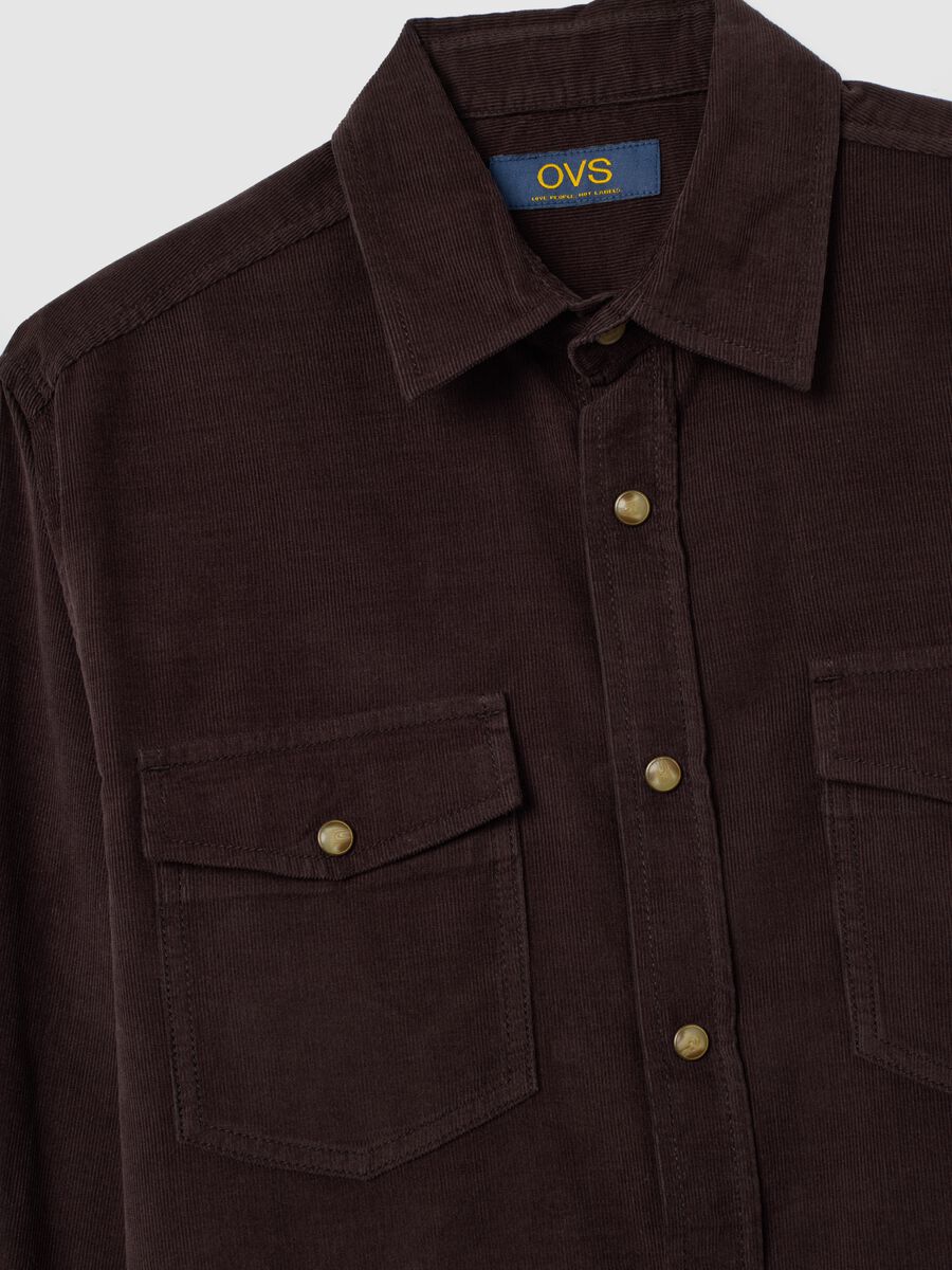 Regular fit corduroy shirt in pure brown cotton_5