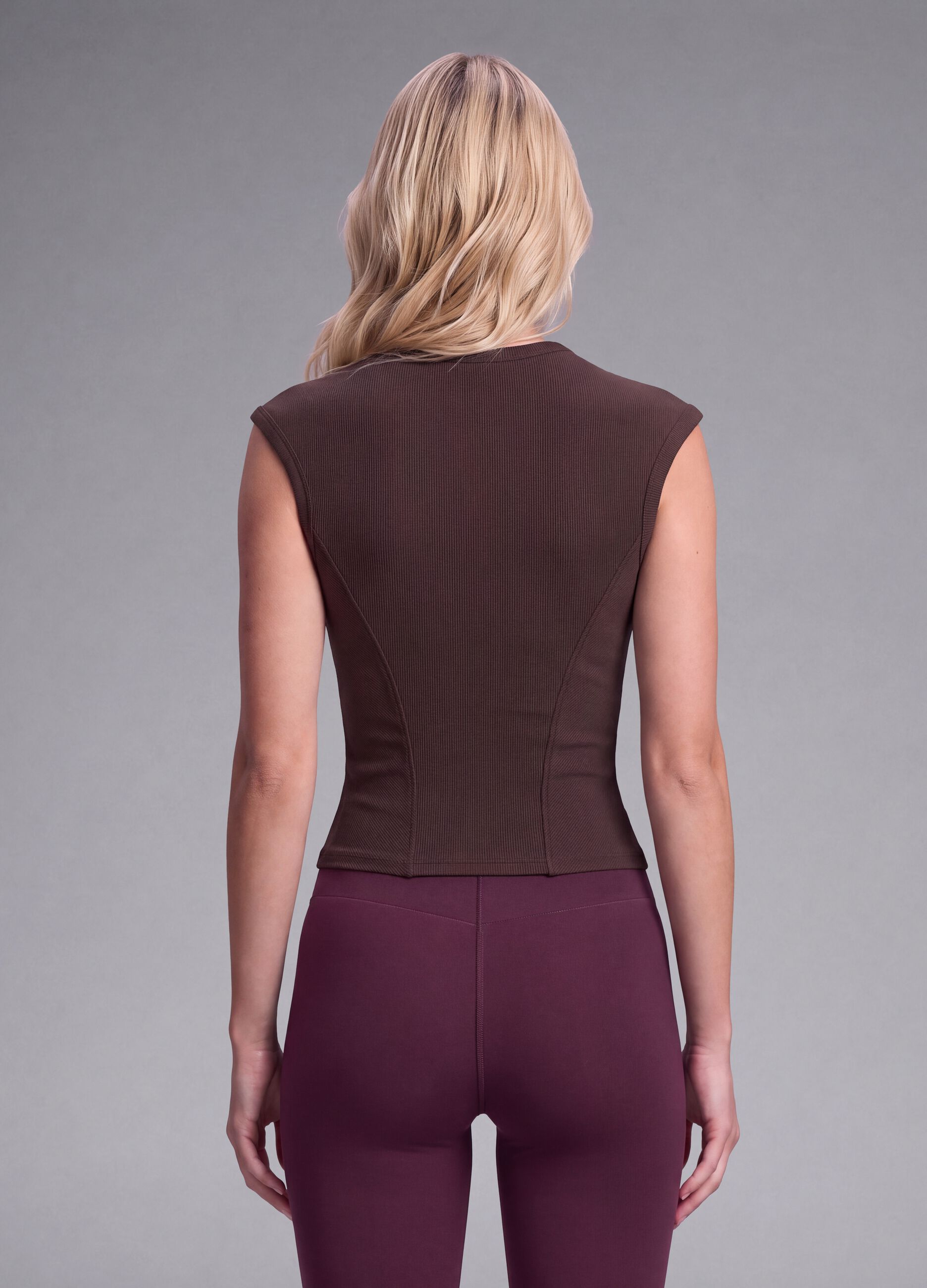 Brown ribbed stretch modal crew-neck top