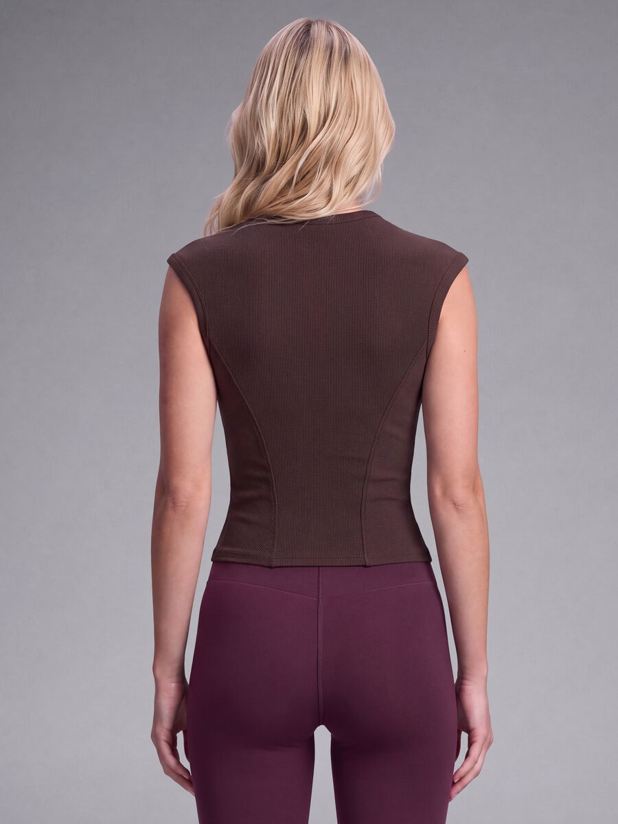 Brown ribbed stretch modal crew-neck top_2