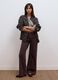 Jeans marroni wide leg in twill di cotone elasticizzato_0