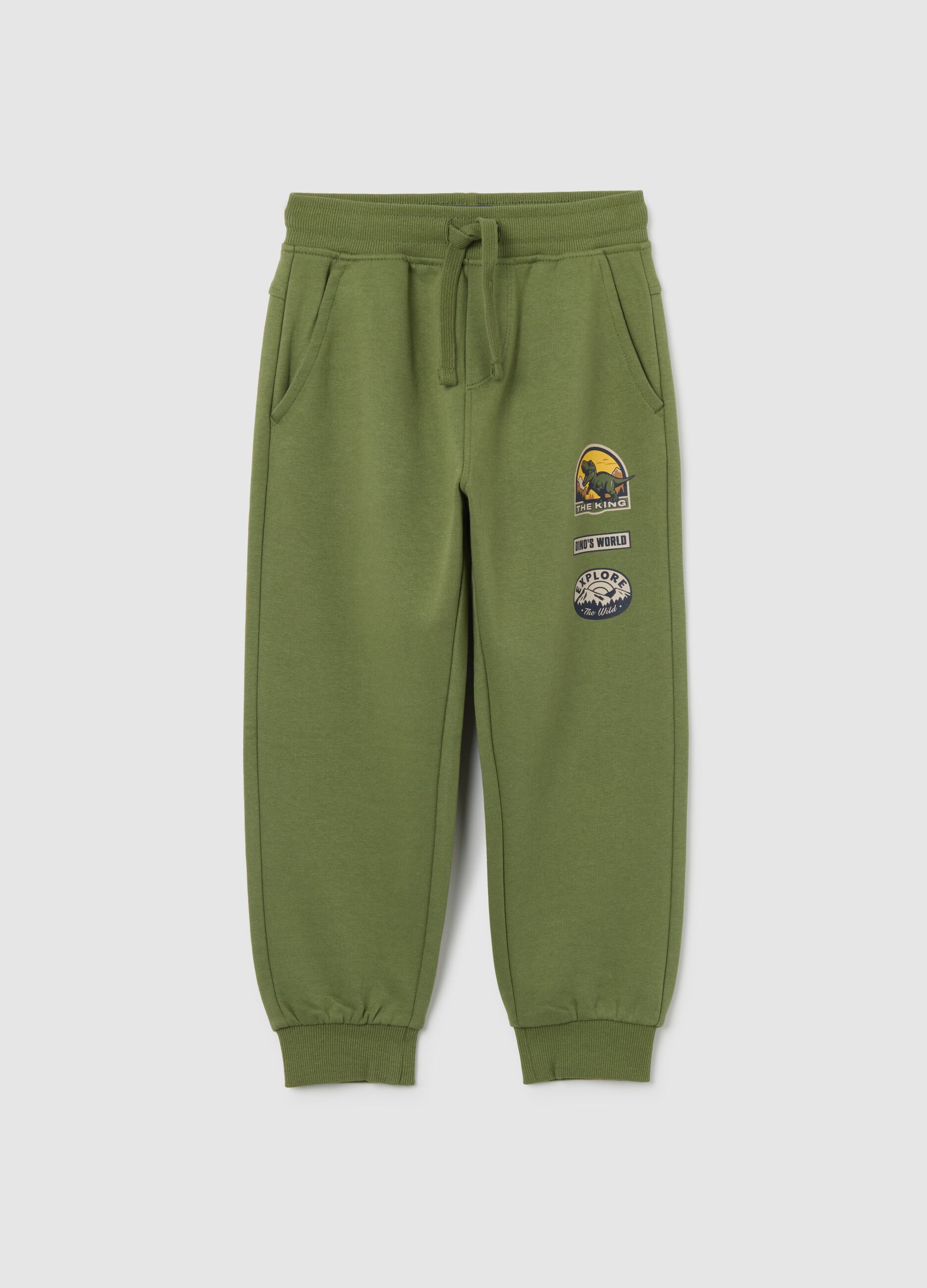 Green children's trousers in pure cotton regular fit with prints