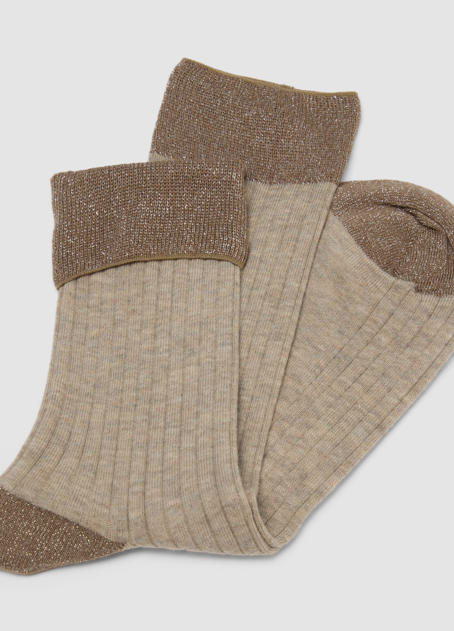 Beige ribbed stretch cotton socks