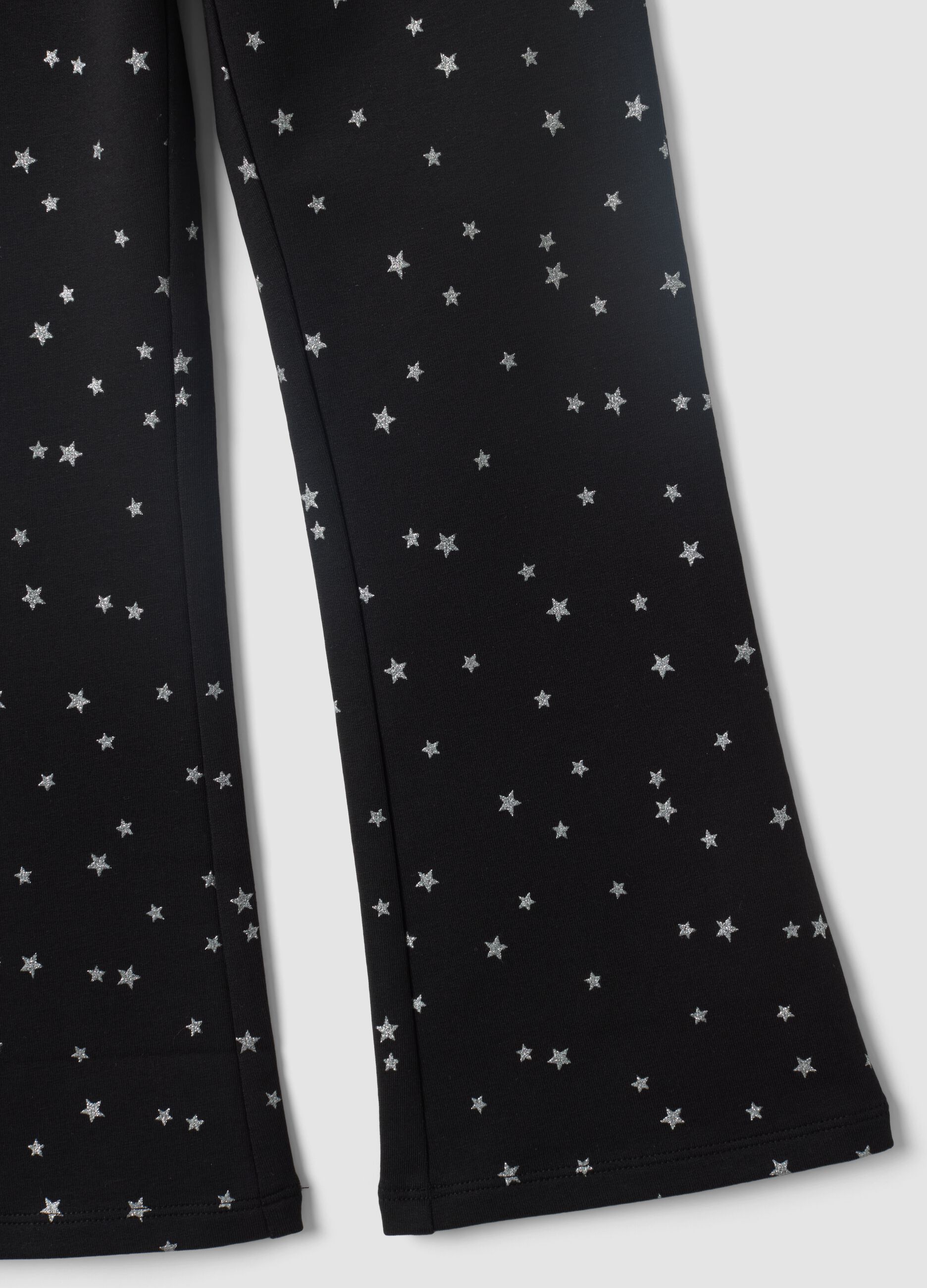 Schwarze Flare-Hose aus Stretch-Baumwolle mit Sternmuster f&uuml;r M&auml;dchen
