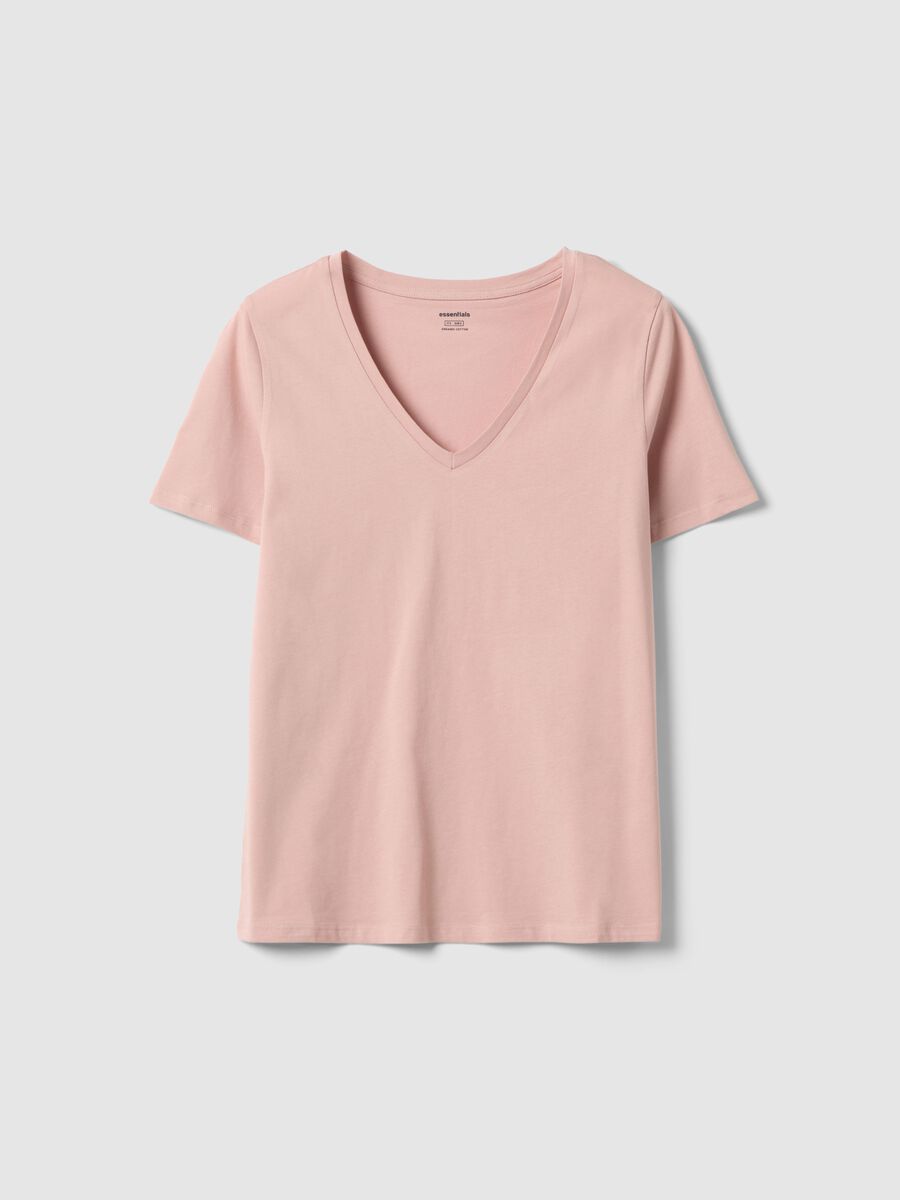 Rosa T-Shirt aus reiner Baumwolle mit regul&auml;rer Passform und V-Ausschnitt_4