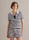 Blue and white striped stretch cotton crochet polo shirt_0