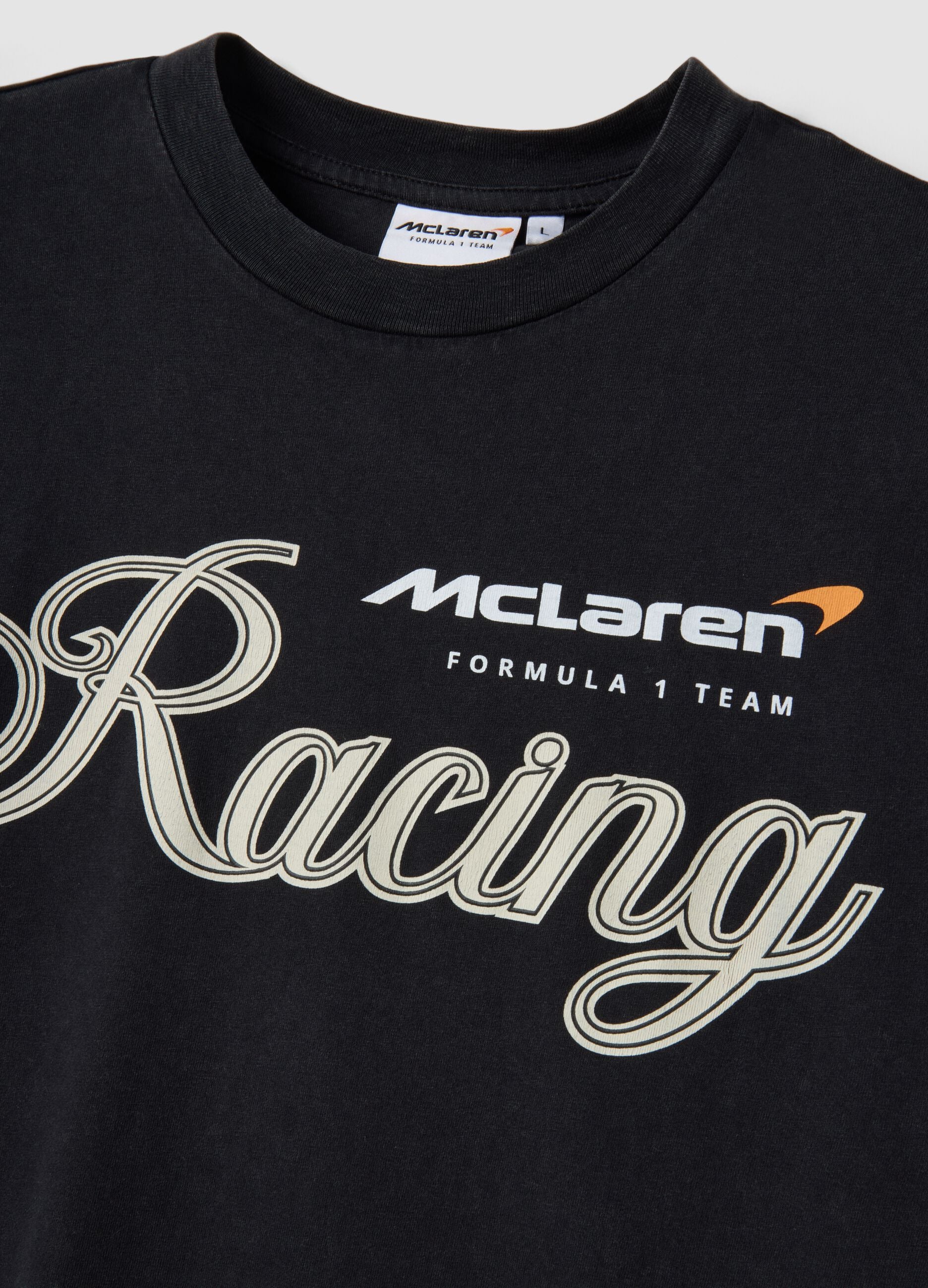 Schwarzes normales Fit T-Shirt aus reiner Baumwolle mit McLaren-Druck