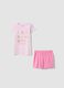 Pink short pyjamas in pure organic cotton for girls with prints_0