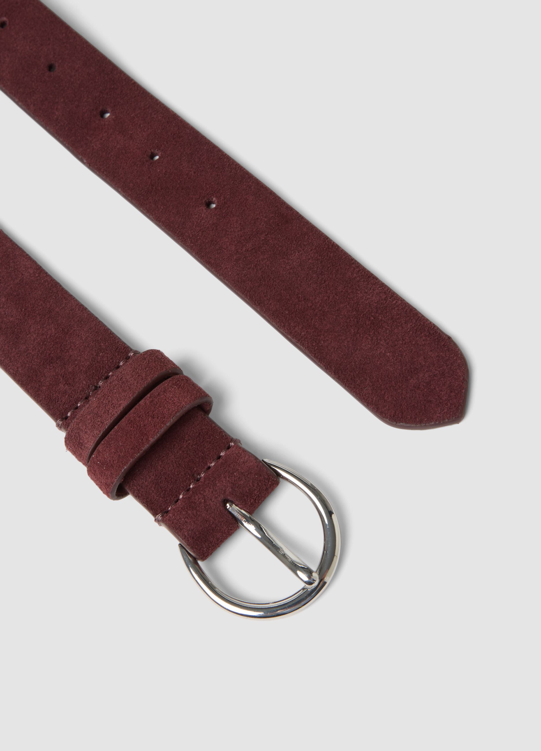 Red genuine leather belt with oval buckle