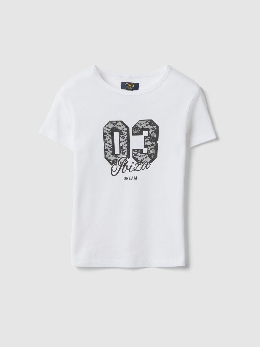 Girls' White Pure Cotton Slim Fit T-shirt with Print_3