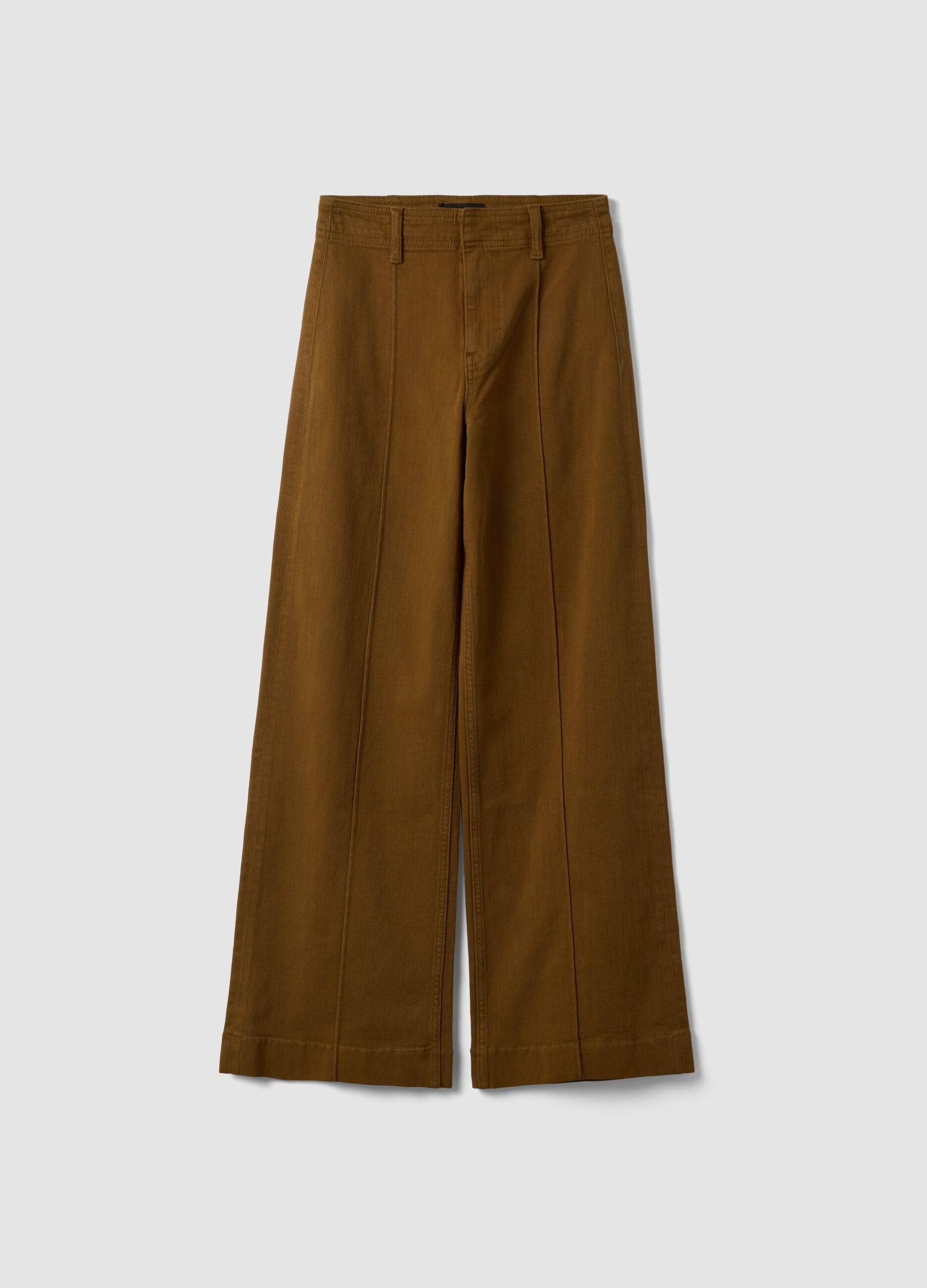 Jeans marroni wide leg in twill di cotone elasticizzato