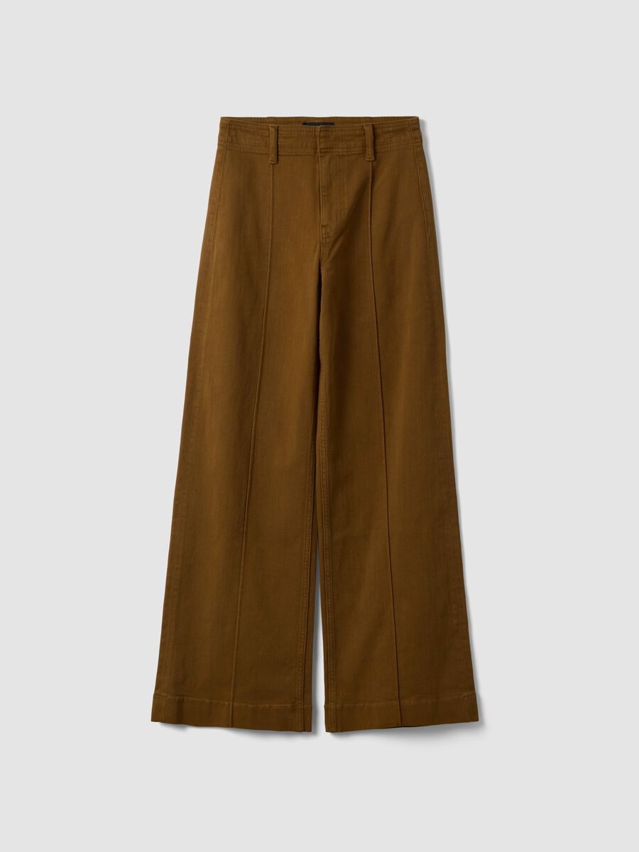 Jeans marroni wide leg in twill di cotone elasticizzato_4