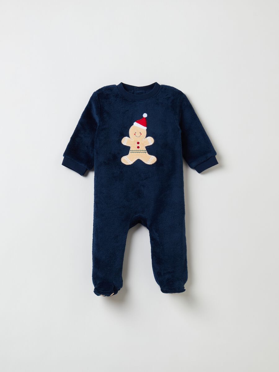 Velour onesie with gingerbread biscuit patch_0