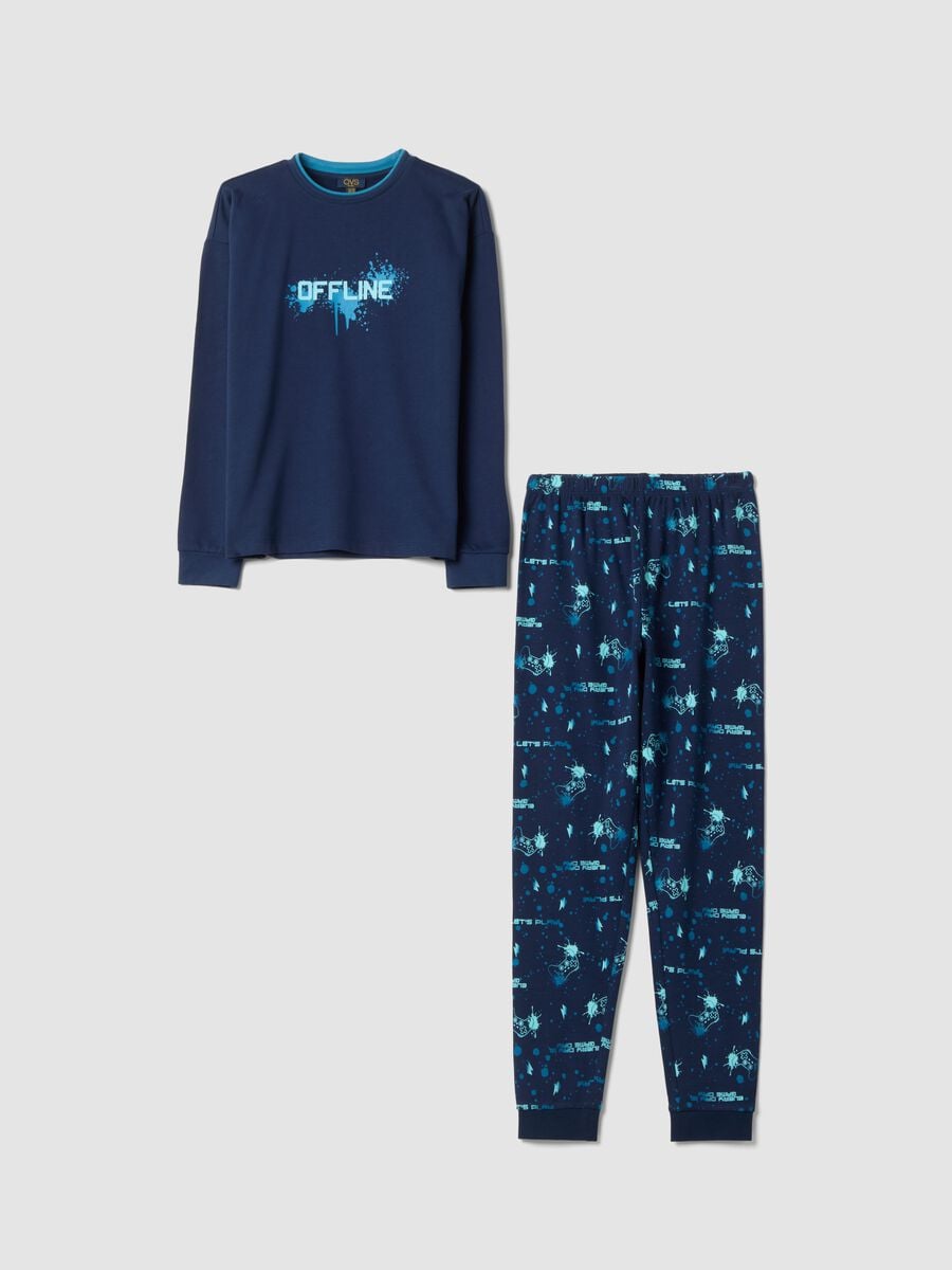 Pigiama blu navy in puro cotone organico con girocollo_0