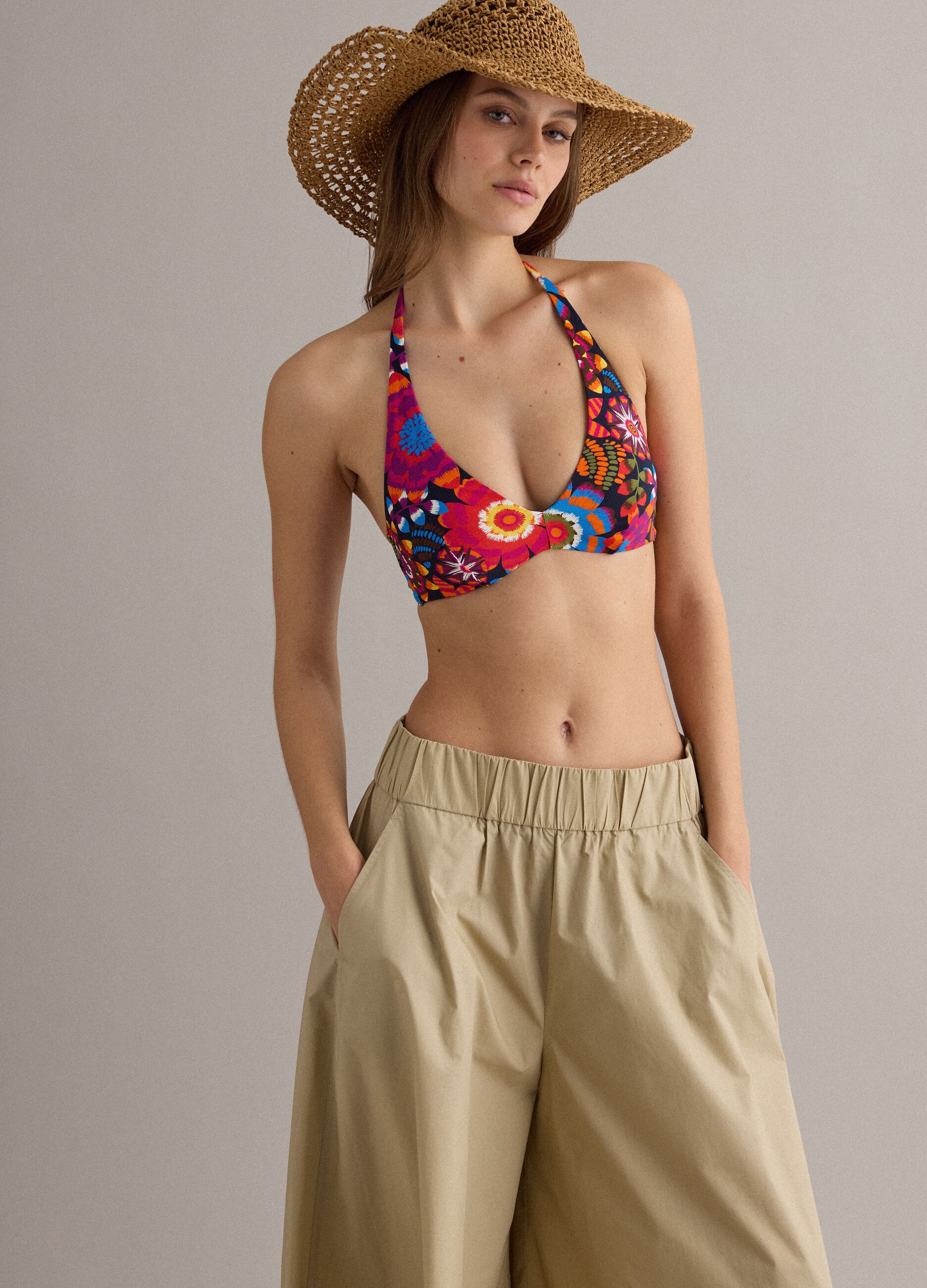 Multicolour stretch triangle bikini top