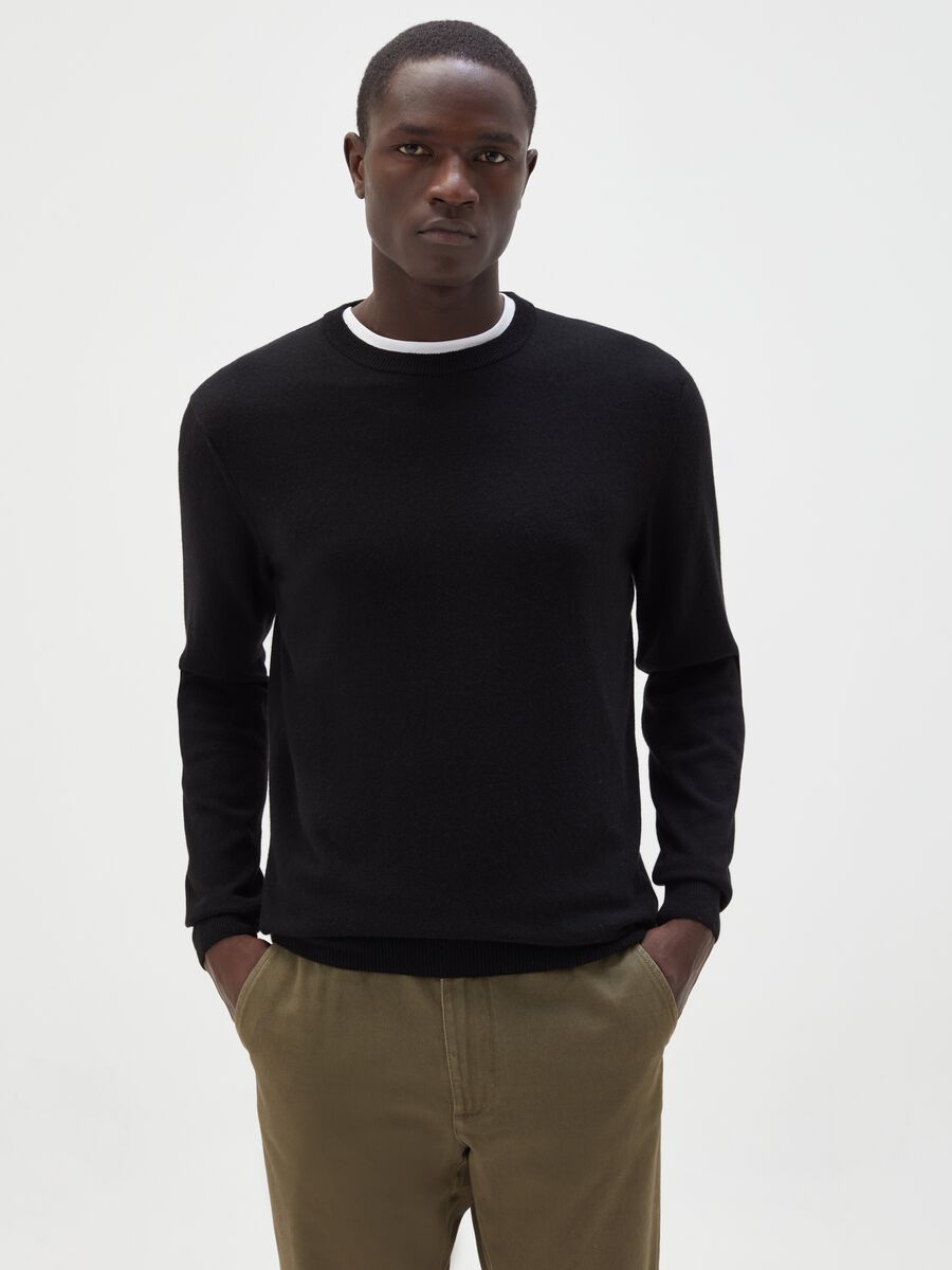 Round neck pullover in viscose and cashmere wool_1