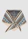 Beige scarf with light blue and brown jacquard pattern_0