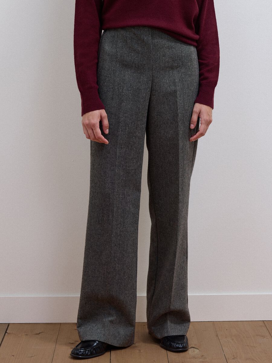 Pantaloni grigi in misto lana e viscosa flare fit_1