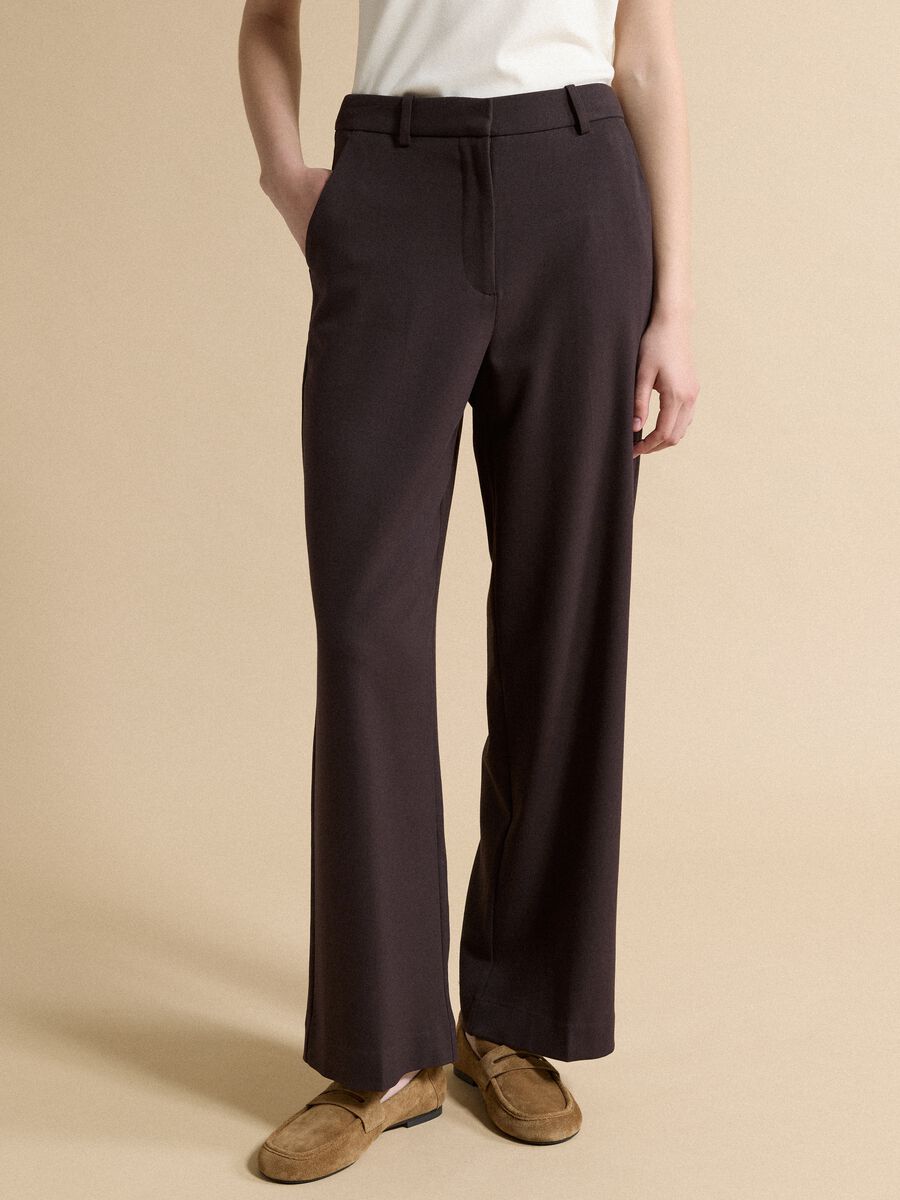 Brown flared formal trousers in stretch viscose_1