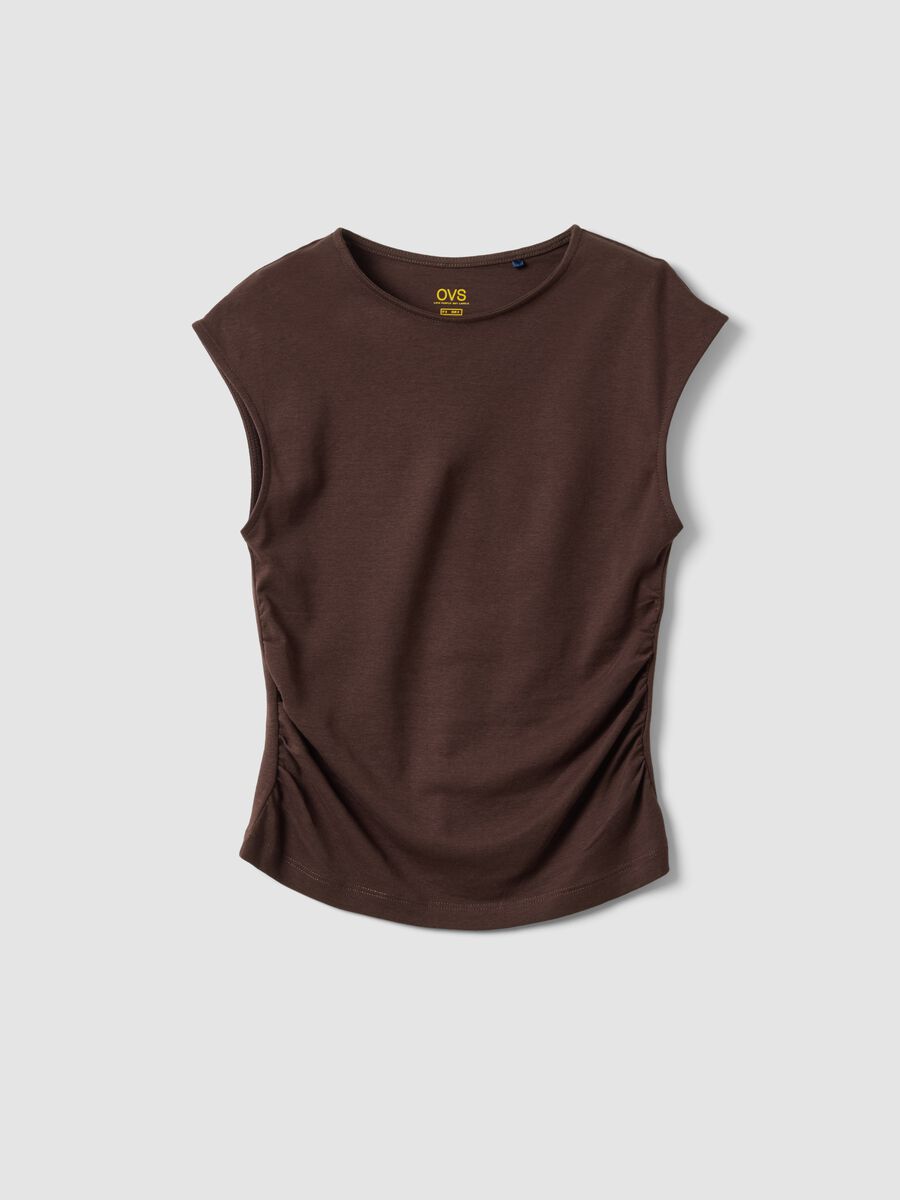 Brown pure cotton regular fit tank top_4