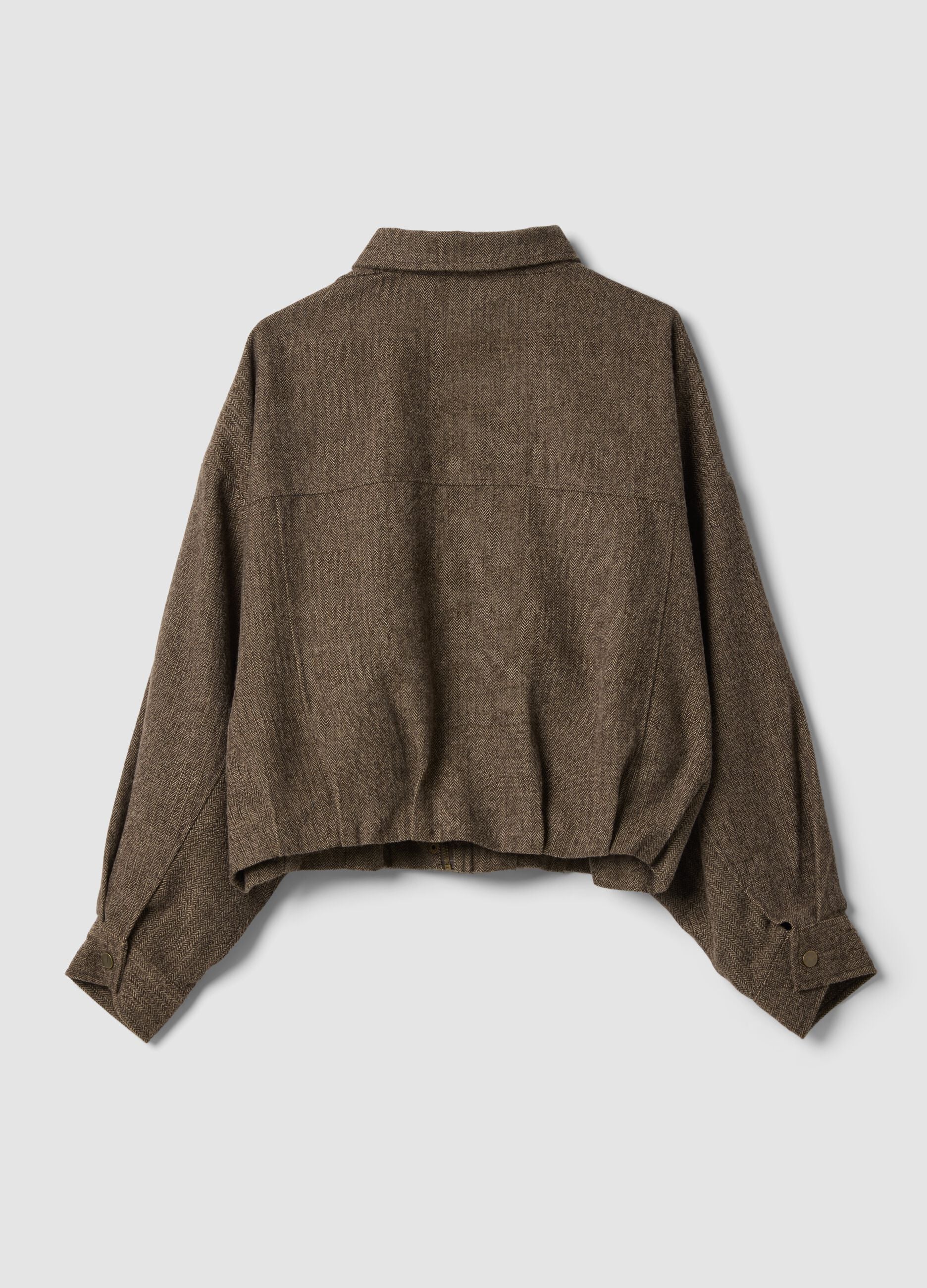 Giacca marrone regular con zip e fantasia spigata