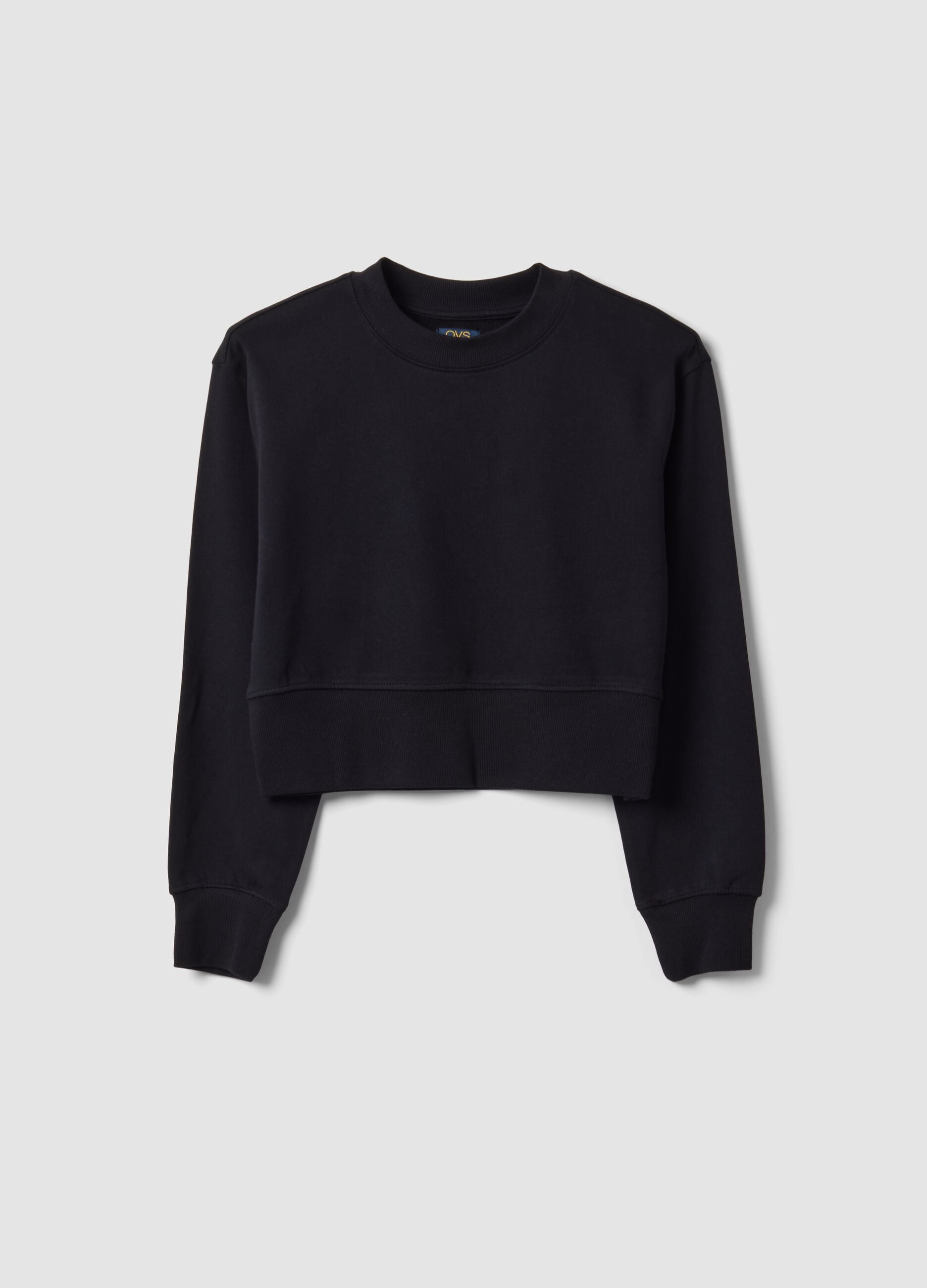 Schwarzes Sweatshirt aus Bio-Baumwoll- und Viskosemix mit Rippkragen