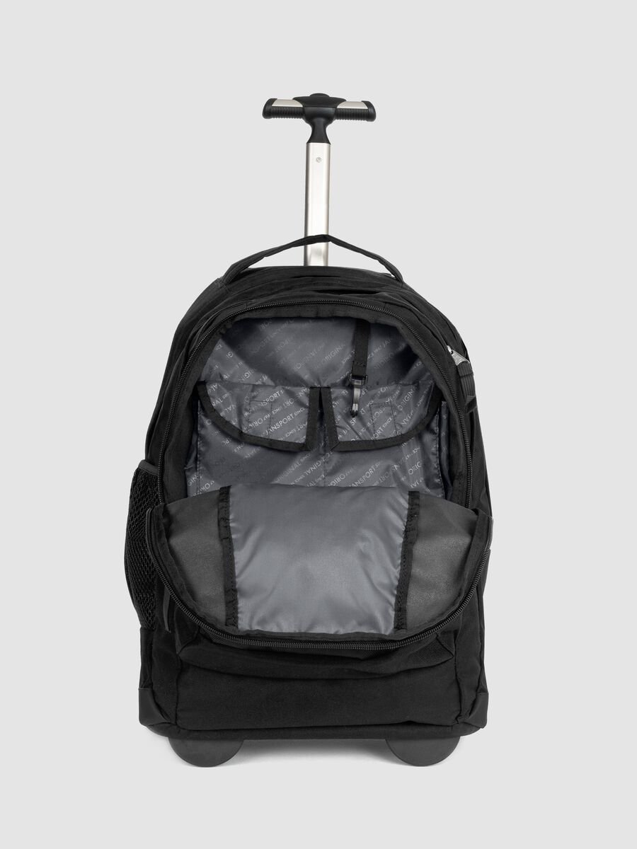 Zaino trolley nero con ruote e tasche zip_2