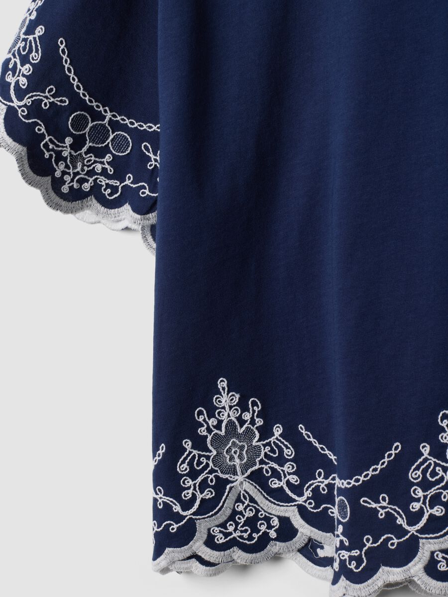 Blaues T-Shirt aus reiner Baumwolle mit Stickerei, Regular Fit_5