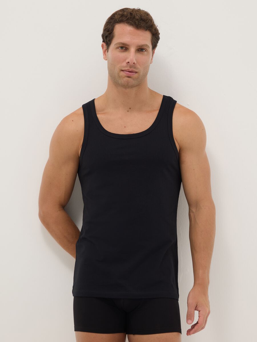 Pack of three black pure cotton tank tops regular fit_0