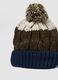 Blue and brown knitted beanie with pom-pom_2