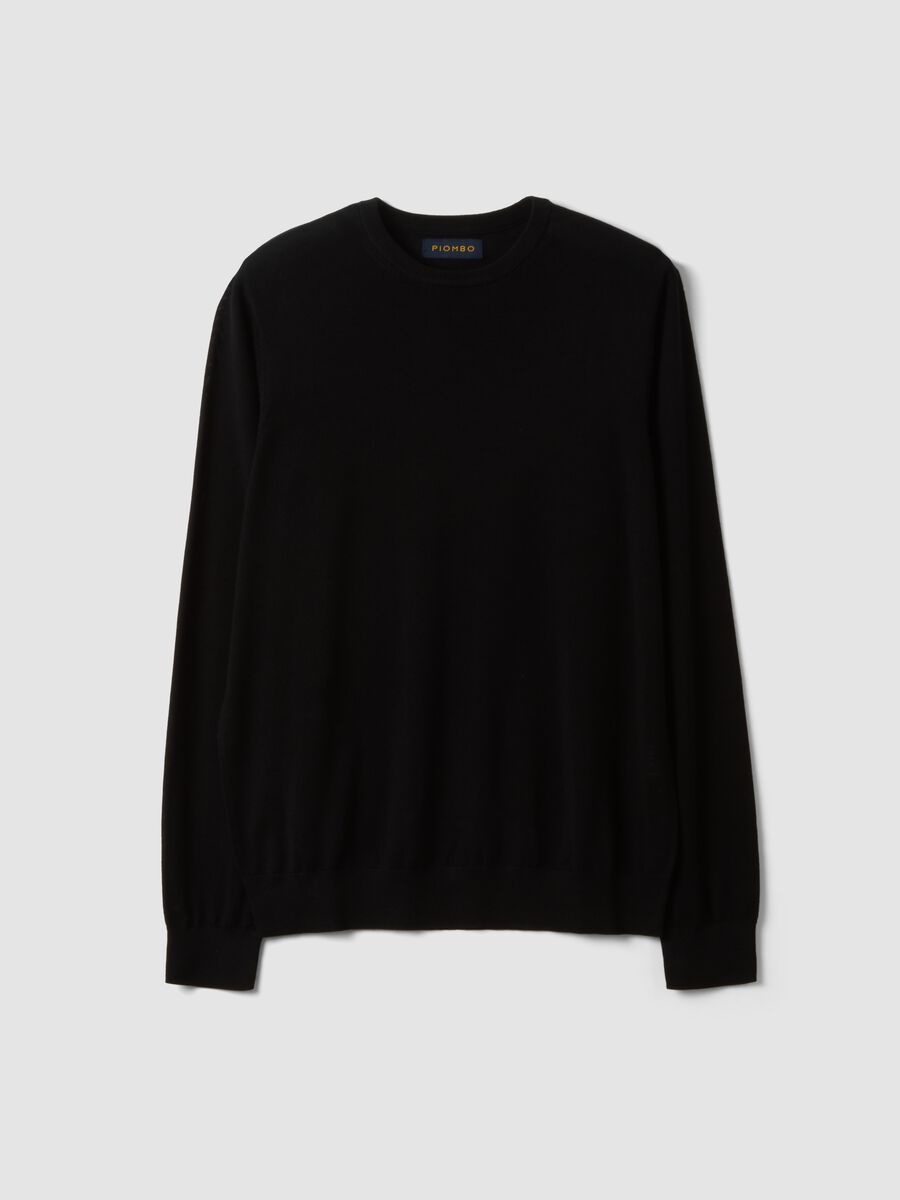Black crew-neck jumper in pure merino wool, regular fit_0