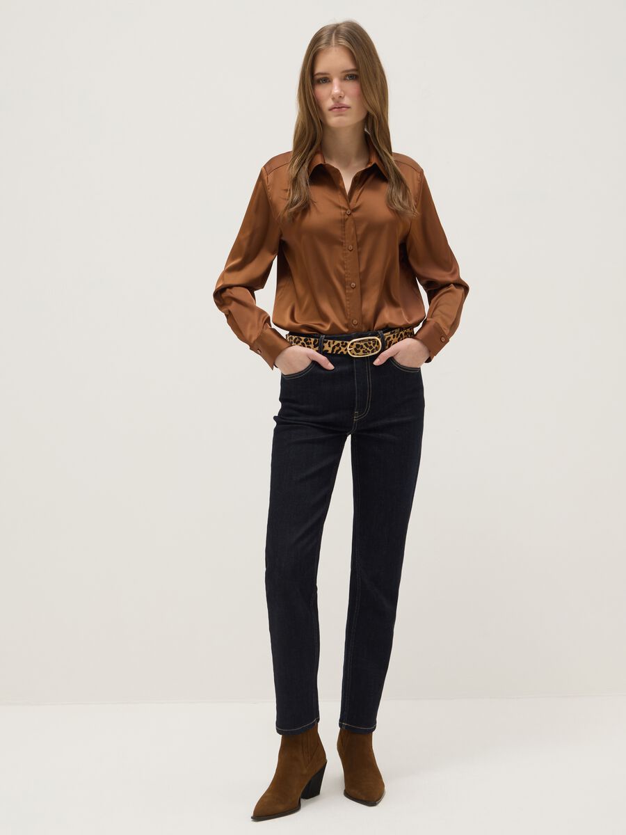 Brown Satin Regular Fit Shirt_1