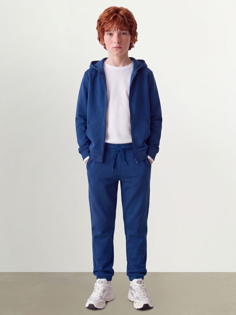 Blue organic cotton joggers with drawstring for boys_0