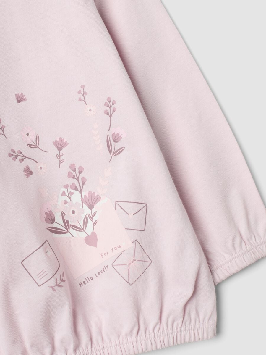 Pigiama rosa in puro cotone jersey organico con maglia e pantaloni per neonata e bimba_2