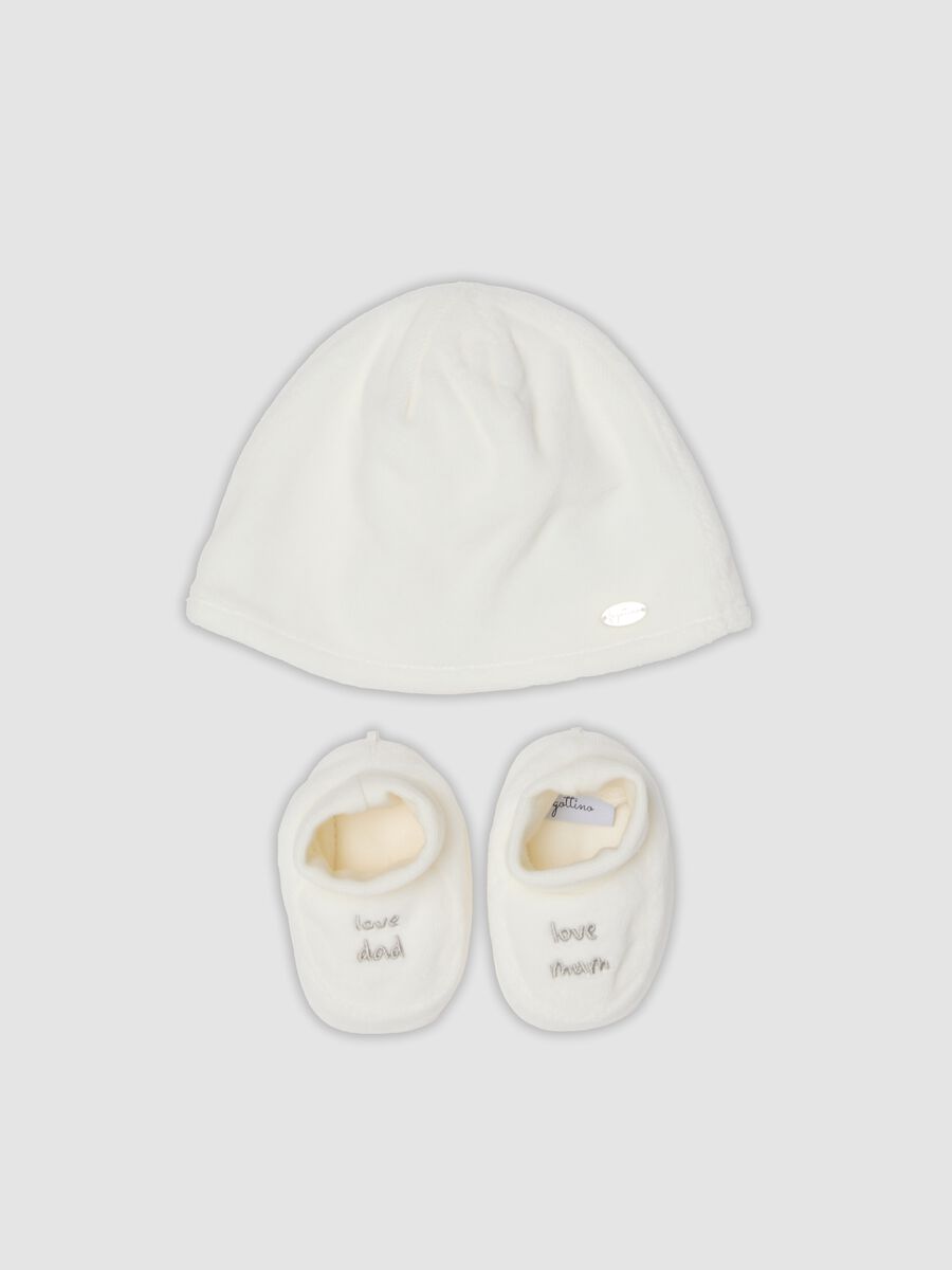 White set with hat and booties in pure organic cotton_0