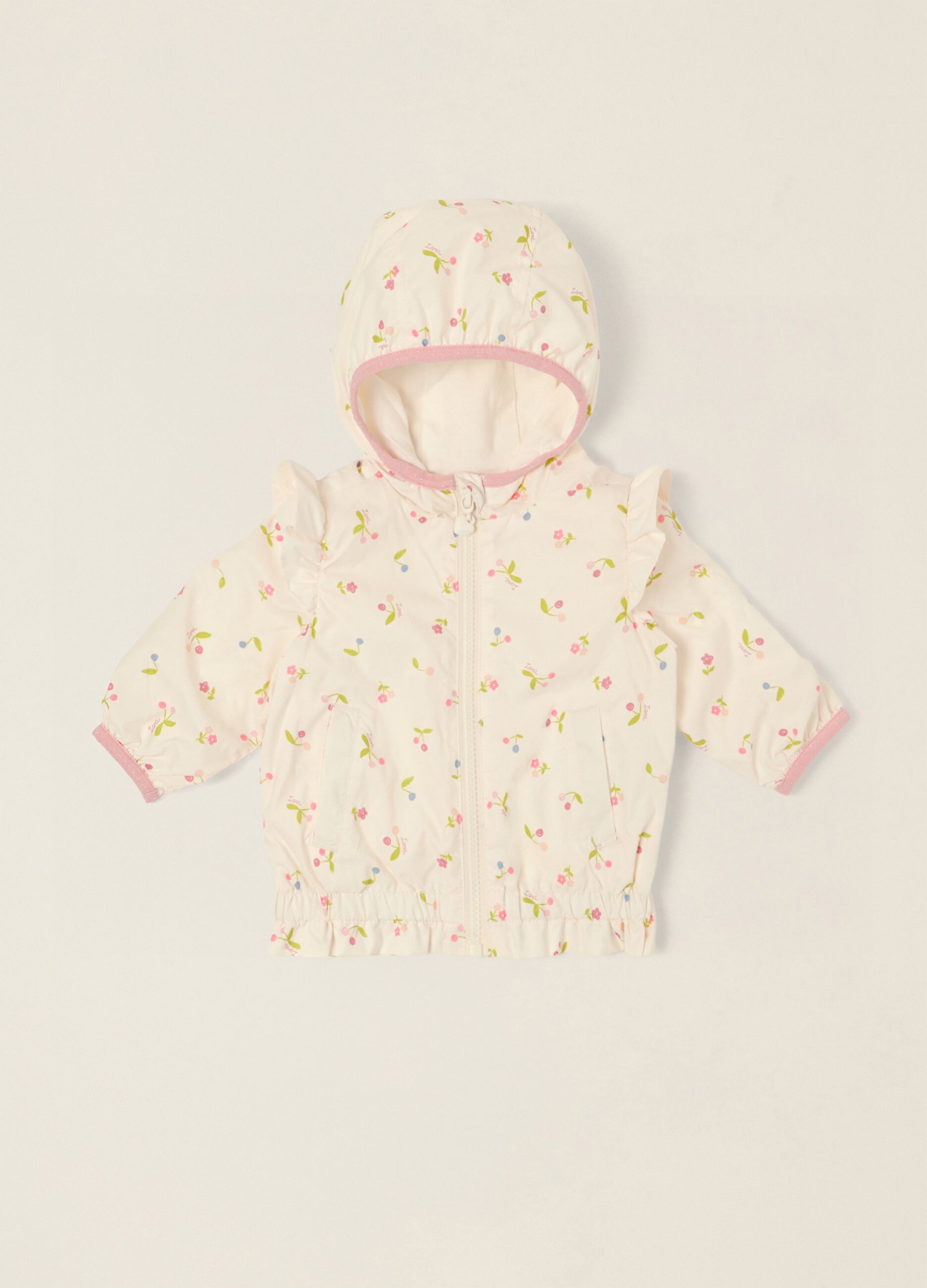 Wei&szlig;e Baby-M&auml;dchen-Kapuzenjacke mit Blumenmuster