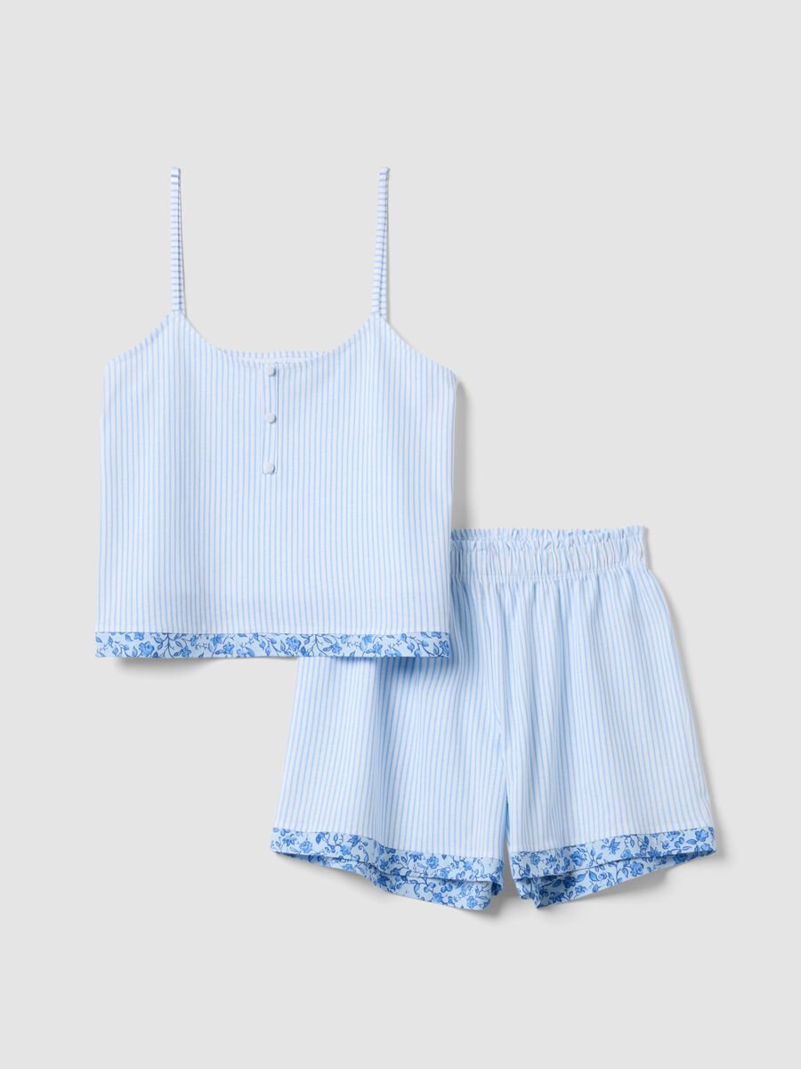 Pyjama bleu clair en coton bio &agrave; rayures_0