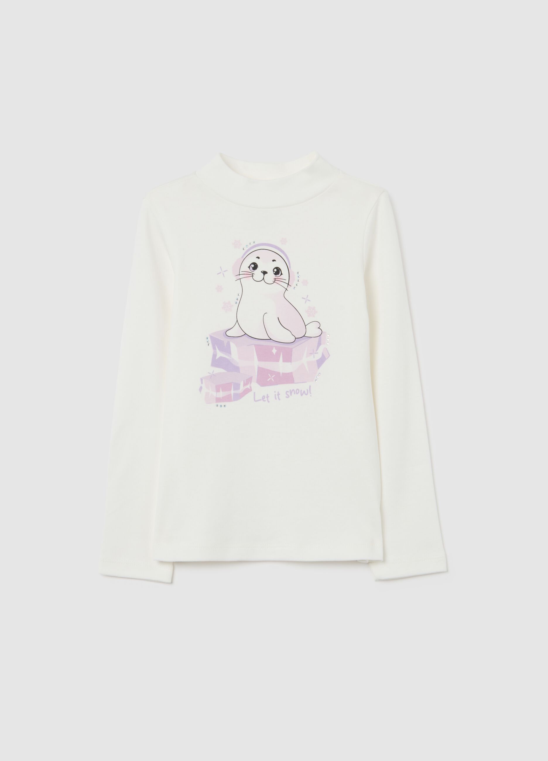 Girls' white regular fit pure cotton t-shirt with print