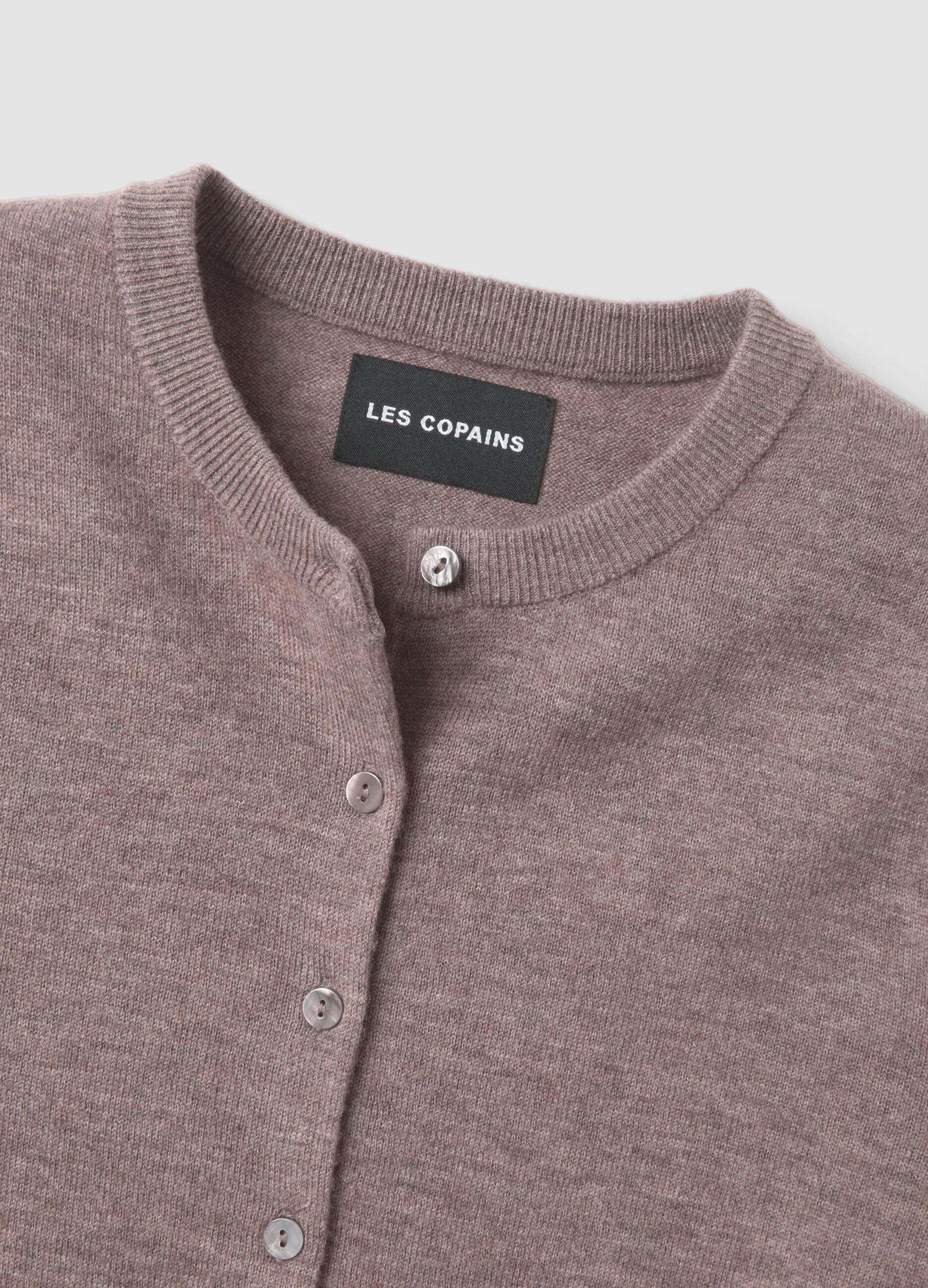 Grey pure wool crew-neck cardigan with buttons, regular fit