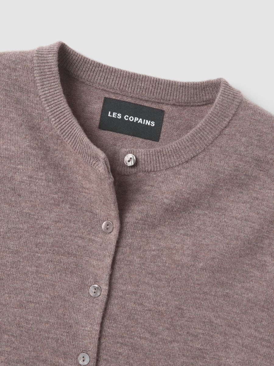 Grey pure wool crew-neck cardigan with buttons, regular fit_5
