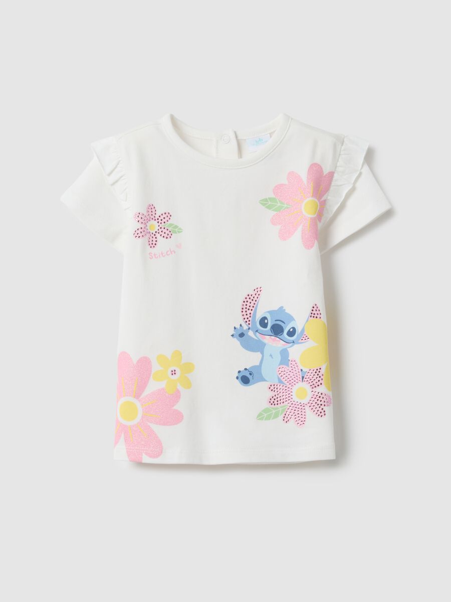 Girl's white cotton T-shirt, stretch regular fit with print_0
