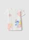 Girl's white cotton T-shirt, stretch regular fit with print_0
